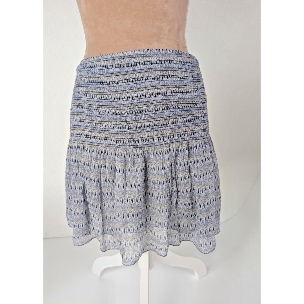Ulla Johnson Silk Kenza Skirt Light Indian Floral Smocked Blue Sz 4 Boho Peasant